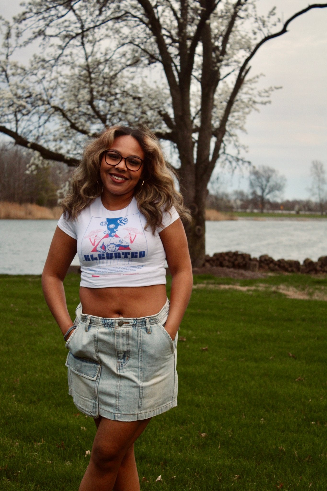 Light Wash Denim Mini Skirt with Cargo Pocket – Boho Mid-Rise Cotton - The Elevated Hippie