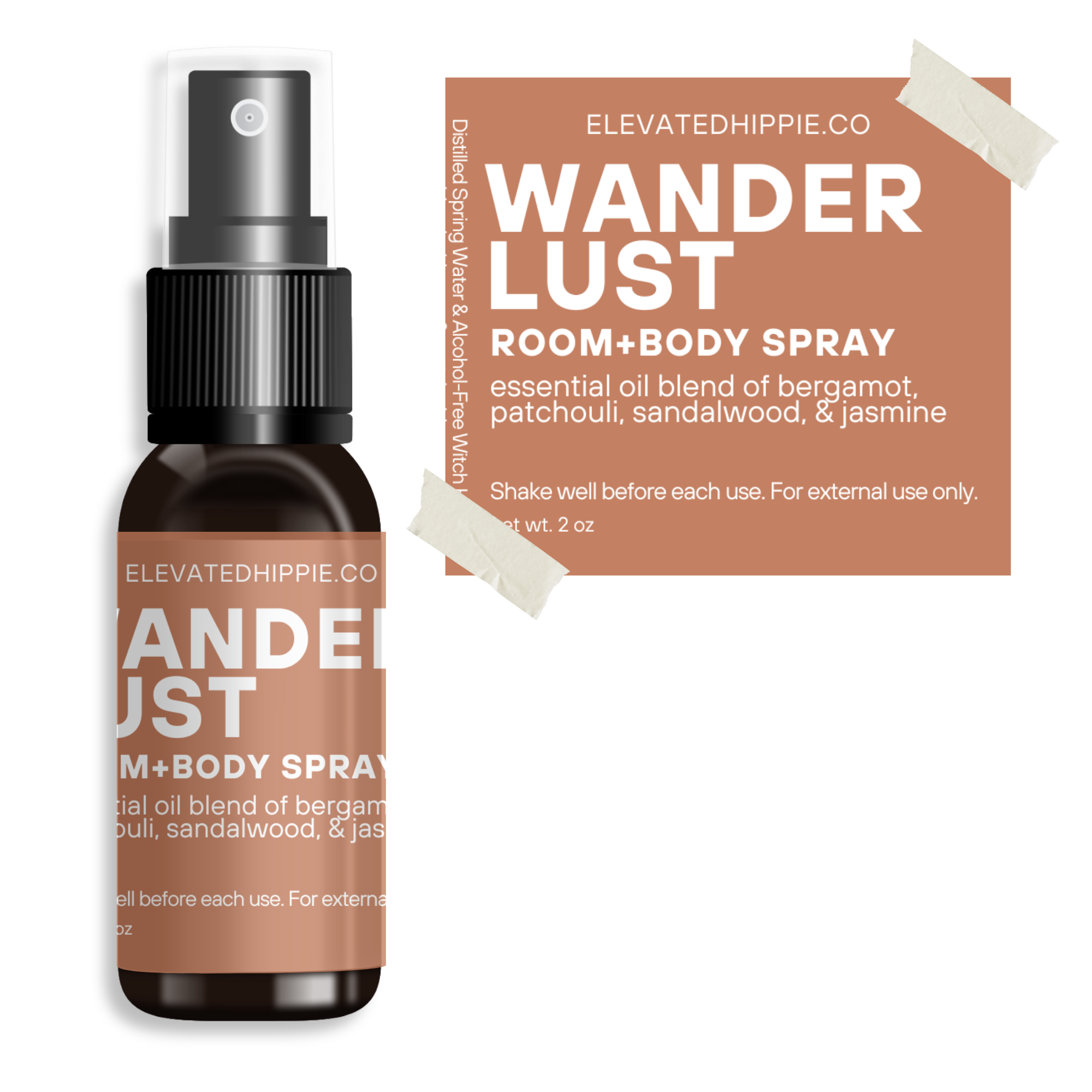 Wander Lust Essential Oil Room + Body Spray – Bergamot, Patchouli, Myrrh & Jasmine boho clothing, festival outfit, hippie style apparel | Elevated Hippie