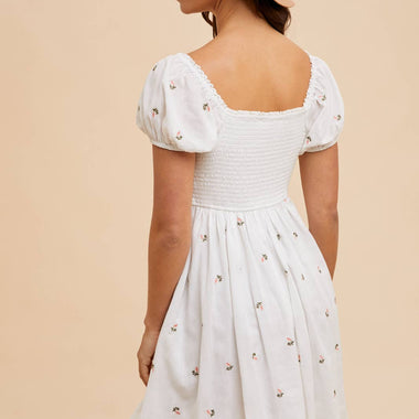 Women's Cross Stitched Embroidered Babydoll Mini Dress – Boho Flowy Style - The Elevated Hippie