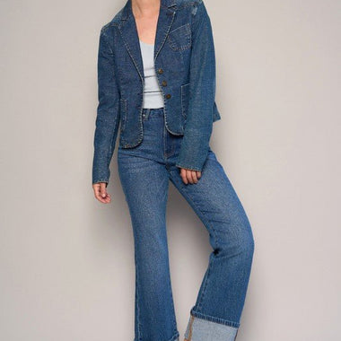 Women's High Rise Cuffed Crop Boot Jeans – Dark Wash, Comfort Stretch Denim - The Elevated Hippie