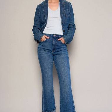 Women's High Rise Cuffed Crop Boot Jeans – Dark Wash, Comfort Stretch Denim - The Elevated Hippie