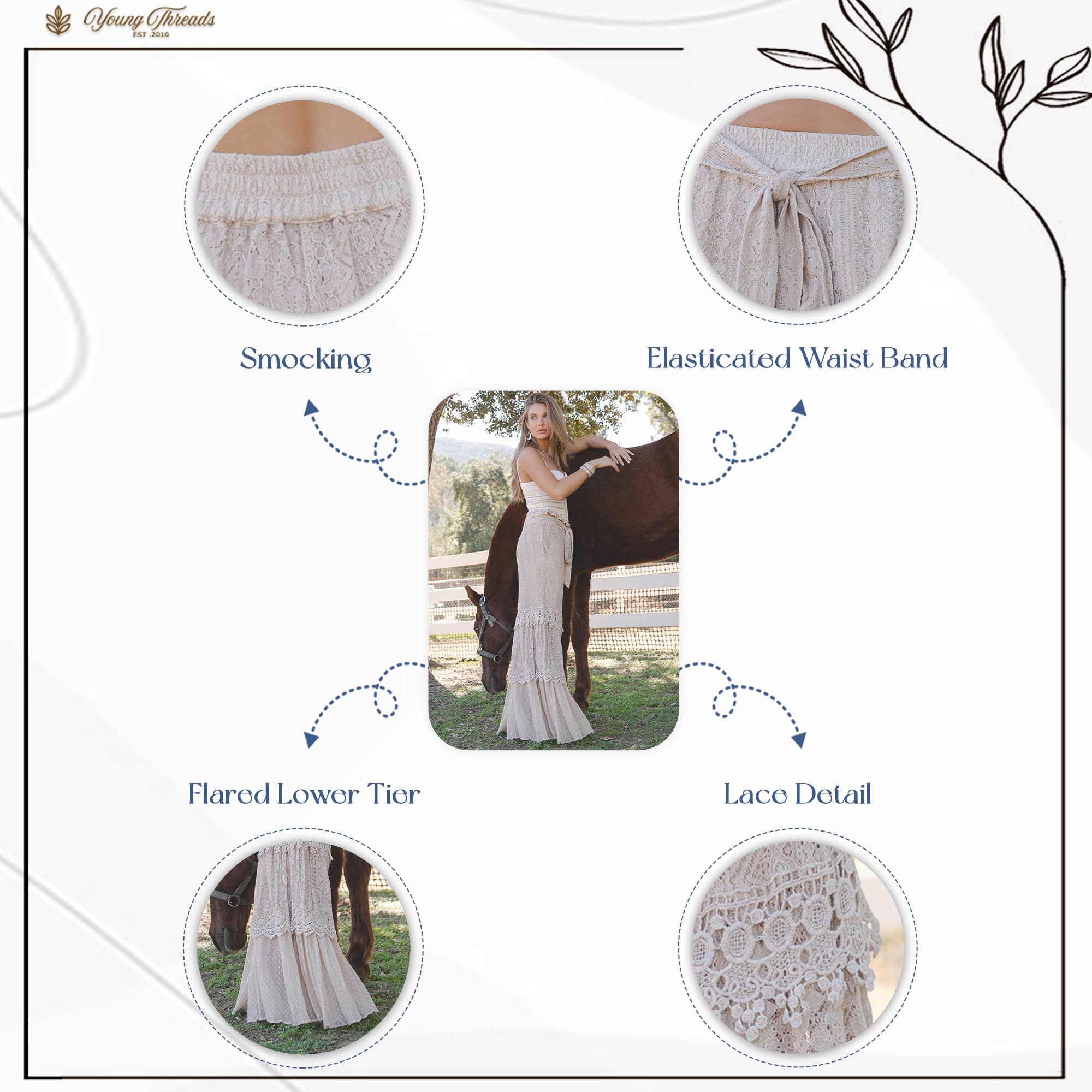 Desert Dream Cloud Pant Tiered Lace & Net Trims - The Elevated Hippie