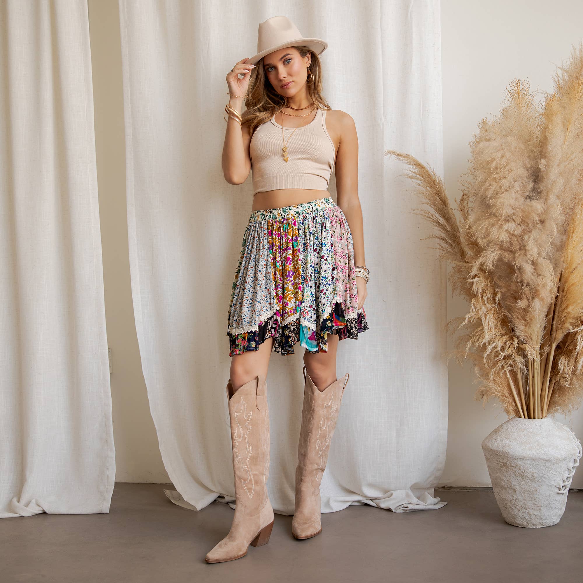 Desert Dream Festival Skirt Gathered Lace Mini - New Arrival - The Elevated Hippie