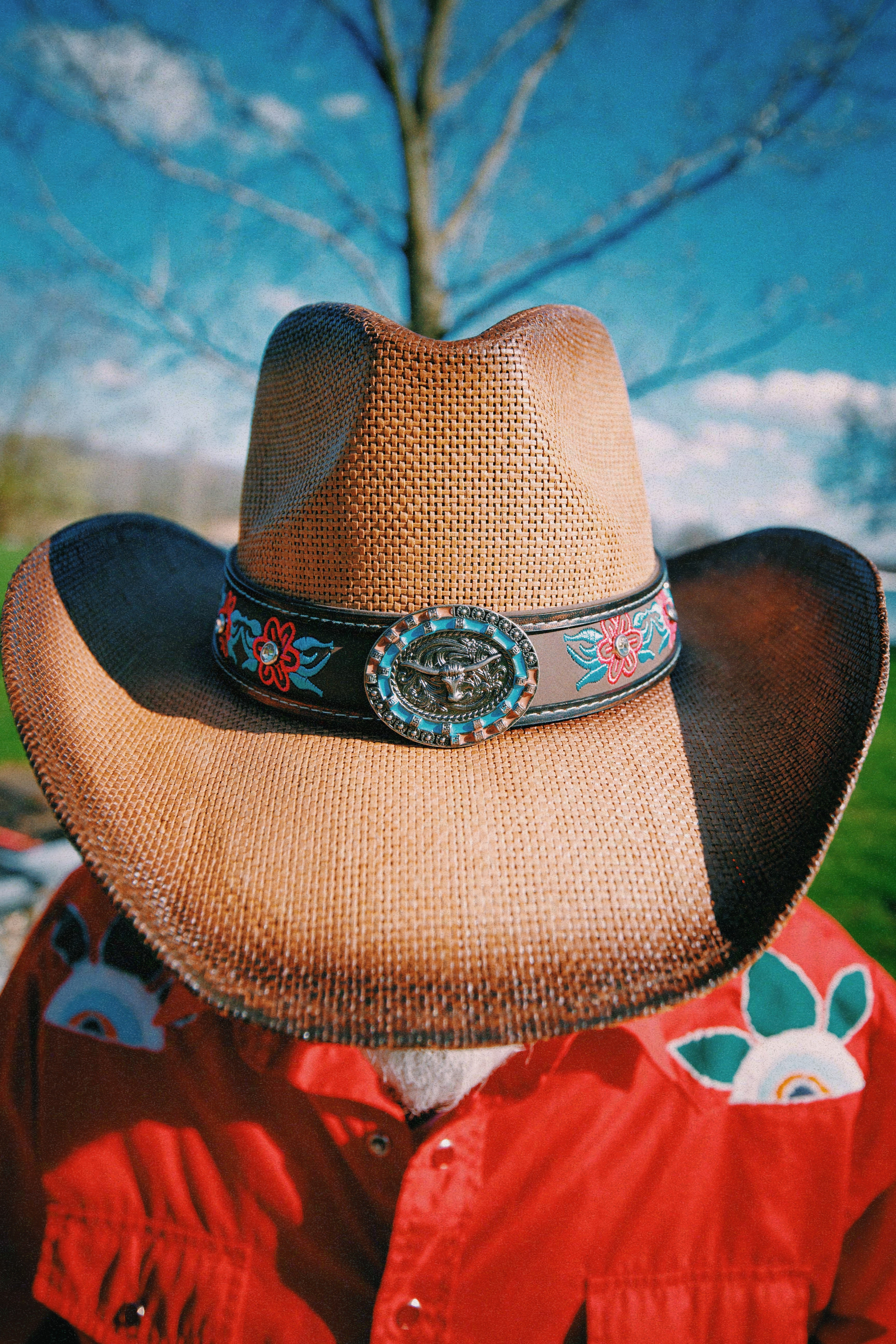Rhinestone Flower Embroidered with Longhorn Cowboy Hat boho clothing, festival outfit, hippie style apparel | Elevated Hippie