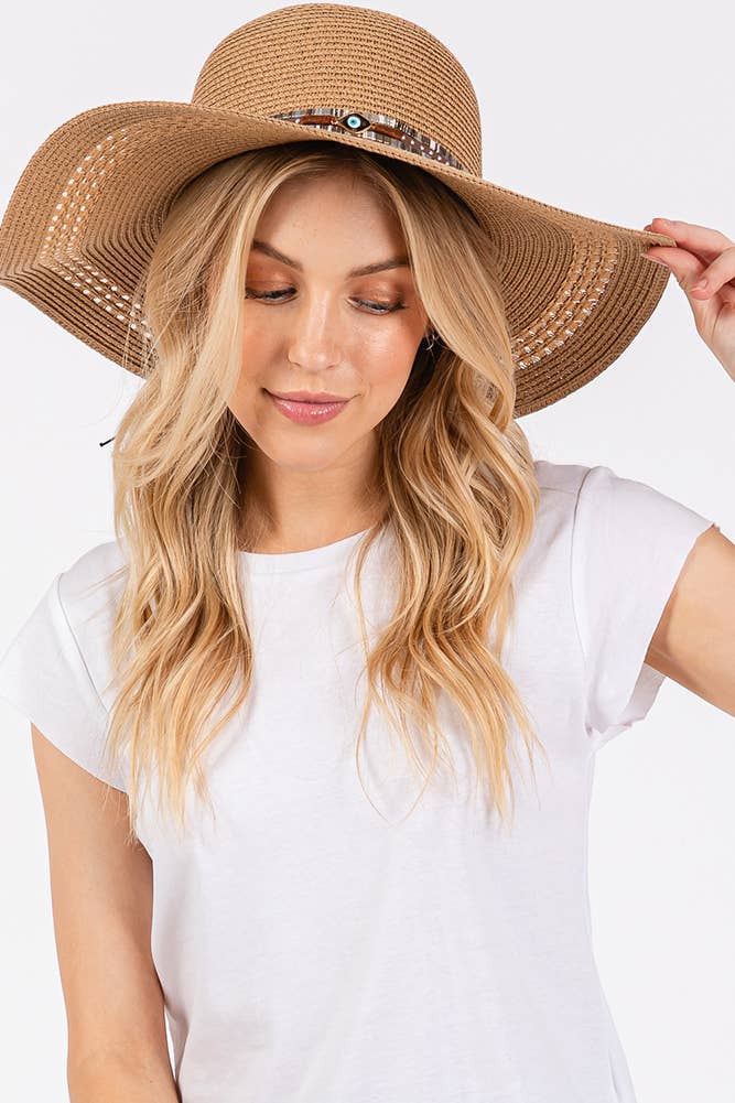 Evil Eye and Multi Design Band Wide Brim Straw Hat boho clothing, festival outfit, hippie style apparel | Elevated Hippie