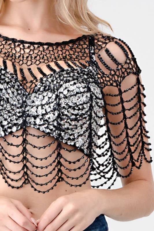 Sexy Metallic Beaded Shawl Crochet Poncho boho clothing, festival outfit, hippie style apparel | Elevated Hippie