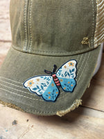 Butterfly Patch Distressed Snapback Mesh Cap