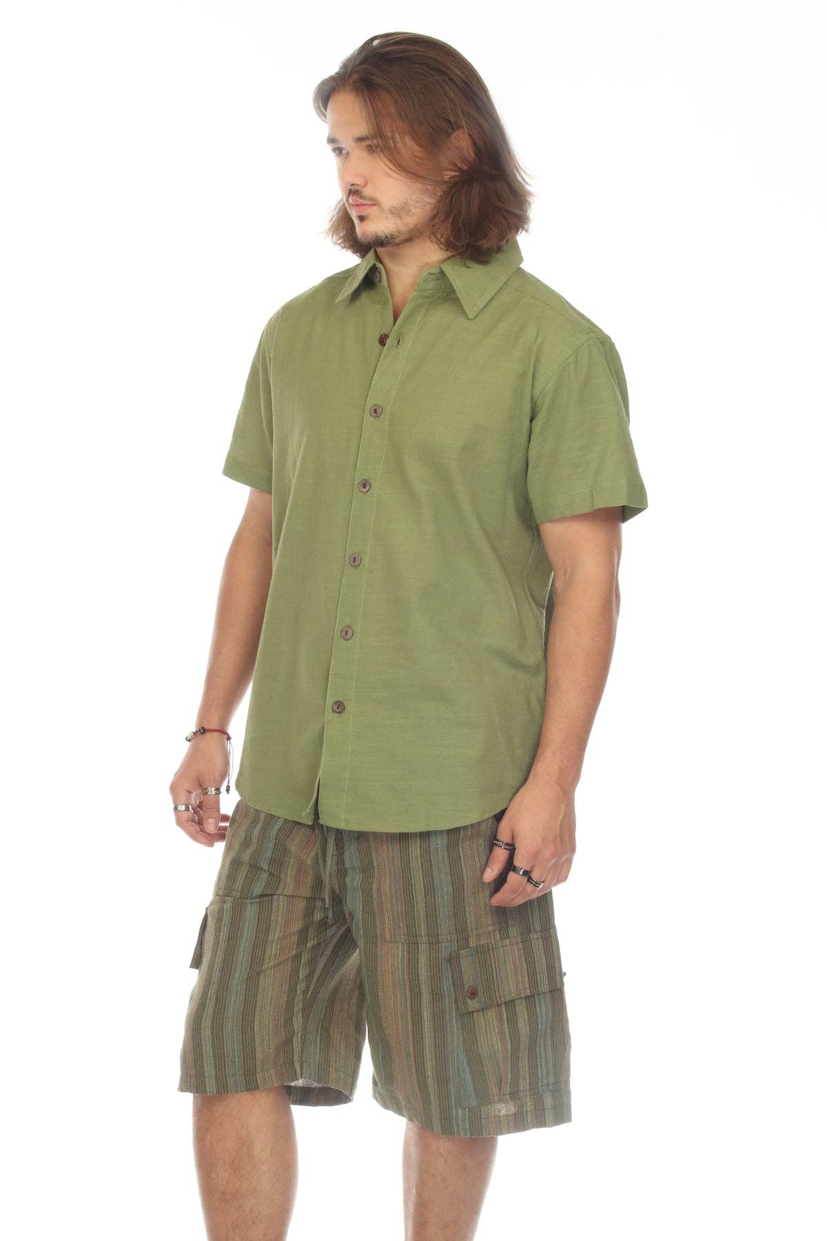 Cotton Slub Button Down Mens Short Sleeve Shirt boho clothing, festival outfit, hippie style apparel | Elevated Hippie