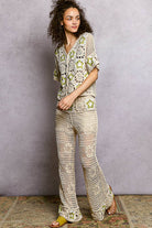 Star Motifs Flared Hem Straight Fit Crochet Pants boho clothing, festival outfit, hippie style apparel | Elevated Hippie