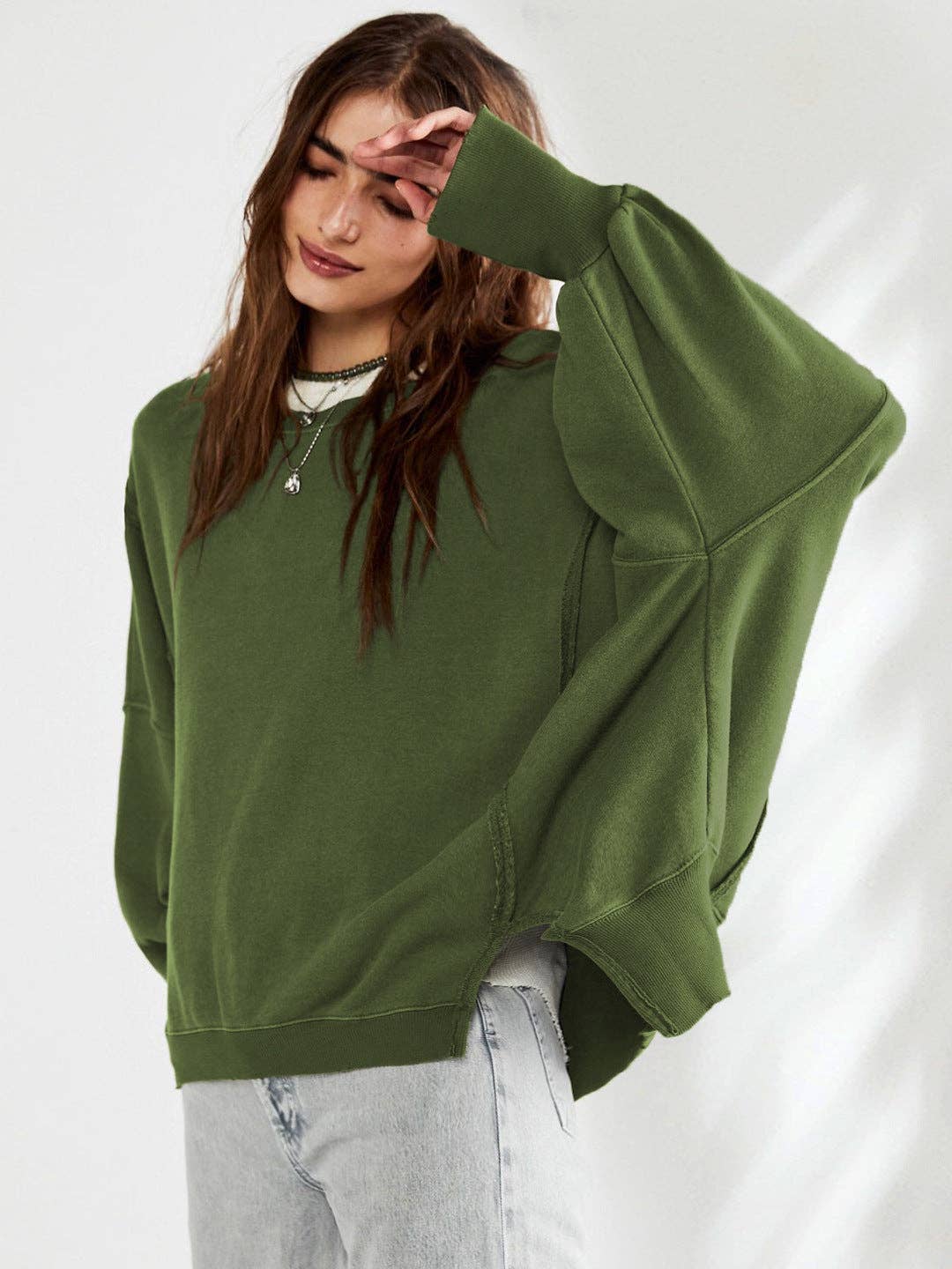 Lovesoft Oversized Crew Neck Casual Knit Sweatshirt Top boho clothing, festival outfit, hippie style apparel | Elevated Hippie