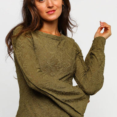 BELL BOTTOM LONG SLEEVE FLORAL JACQUARD KNIT TOP - The Elevated Hippie