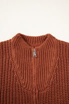 Cinnamon Short Sleeve Zip Knit High Neck Sweater