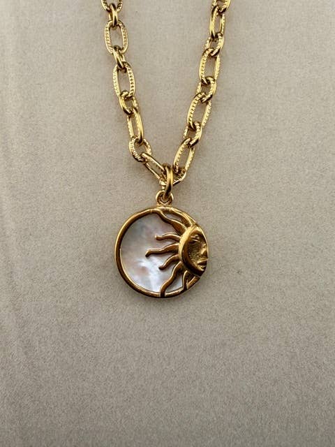 Sunburst Mother of Pearl Pendant Necklace boho clothing, festival outfit, hippie style apparel | Elevated Hippie