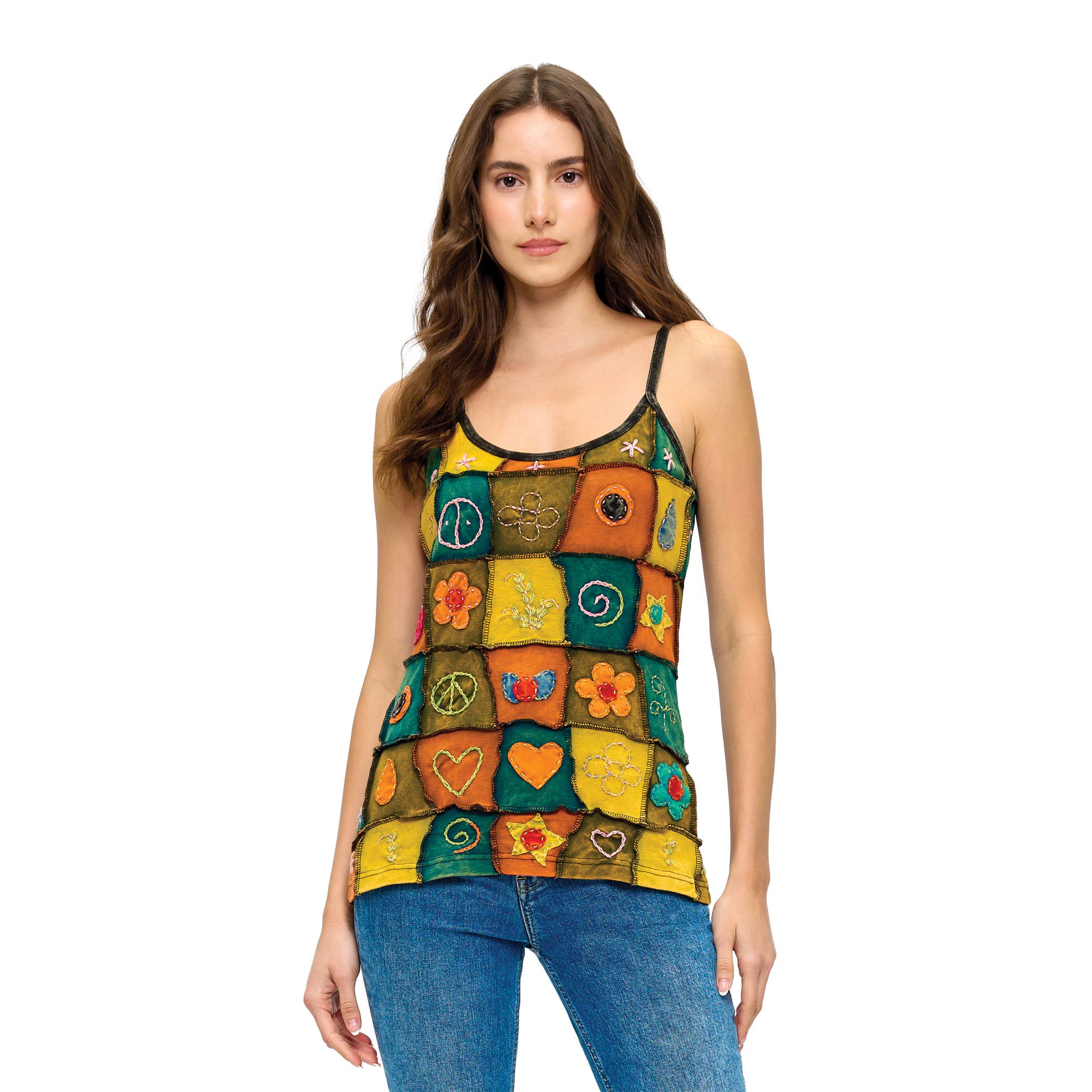Tank Top Patchwork Razor-Cut Handstitched Detailing boho clothing, festival outfit, hippie style apparel | Elevated Hippie