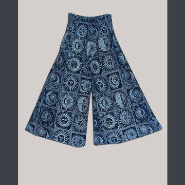 Cotton Wide Leg Celestial Print Pants with flat waistband - The Elevated Hippie