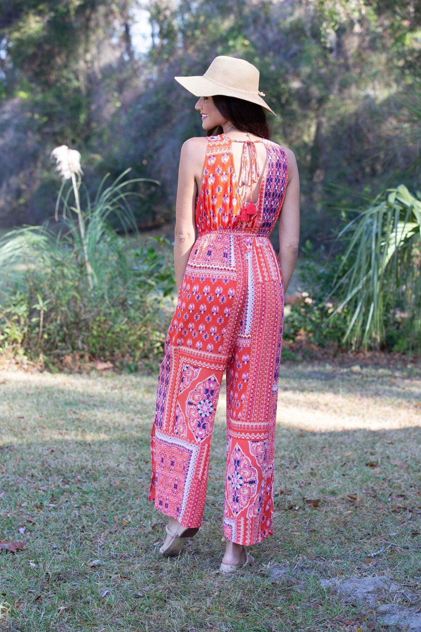 Red Wanderlust Blockprint Romper boho clothing, festival outfit, hippie style apparel | Elevated Hippie