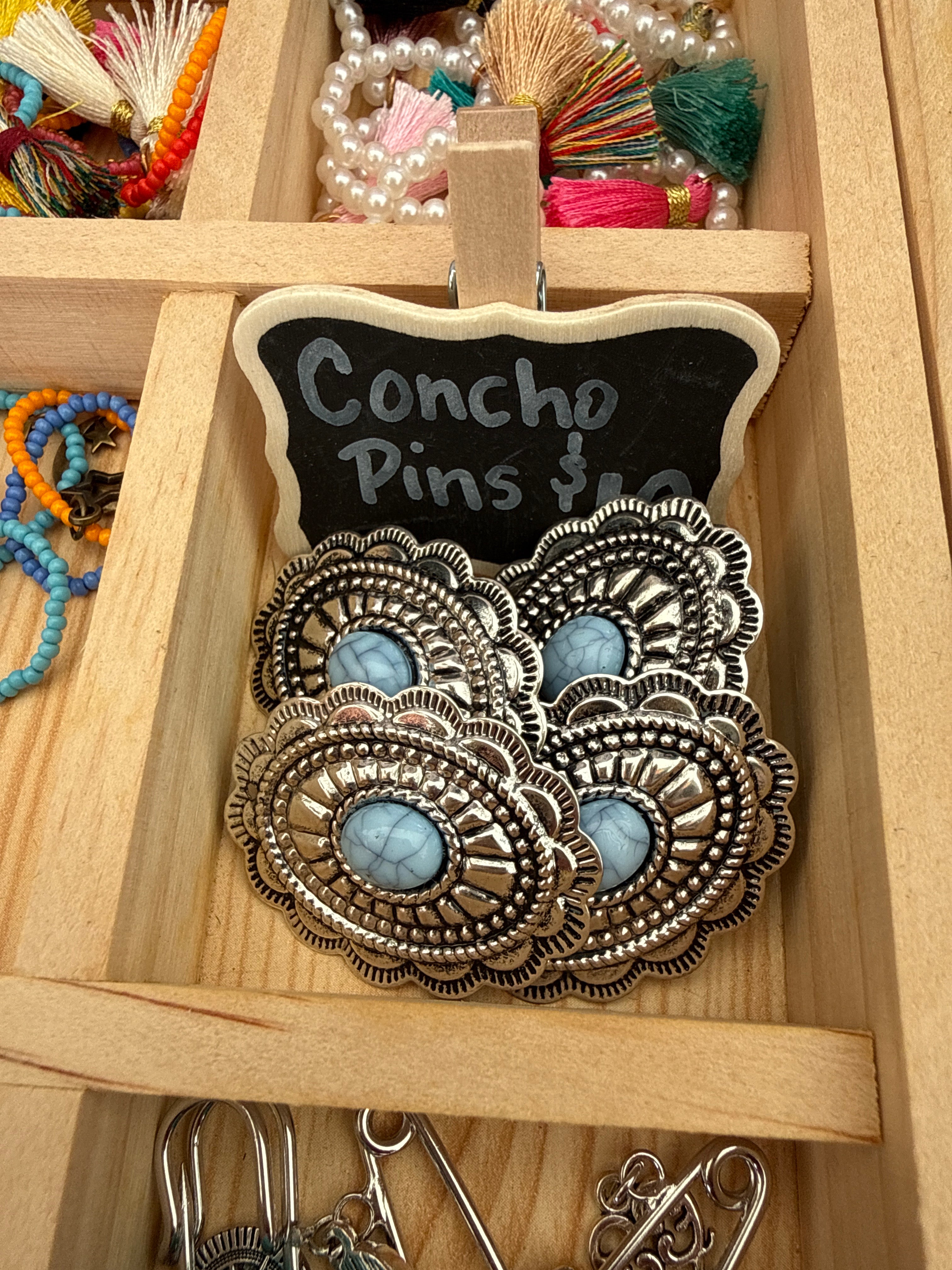 Concho Pin - Turquoise Color Oval Stone | Boho Western Accessory boho clothing, festival outfit, hippie style apparel | Elevated Hippie