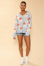 Checkered mushroom knit cardigan