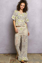 Star Motifs Flared Hem Straight Fit Crochet Pants boho clothing, festival outfit, hippie style apparel | Elevated Hippie