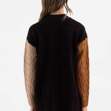 COLORBLOCK CREWNECK LONG SLEEVE KNIT SWEATER DRESS - The Elevated Hippie