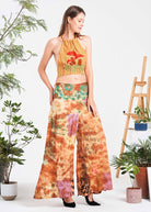 Multi-patch Wide-Leg Elastic Waist Pants (KT-1401) boho clothing, festival outfit, hippie style apparel | Elevated Hippie