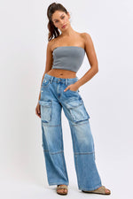 Mid Rise Skater Jean with Multi Cargo Pockets [AB18966SK-T] - The Elevated Hippie