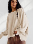 Lovesoft Oversized Crew Neck Casual Knit Sweatshirt Top boho clothing, festival outfit, hippie style apparel | Elevated Hippie