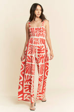 RETRO GEO FLORAL POSITION PRINTED KNIT JUMPSUIT - The Elevated Hippie