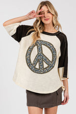 PEACE SIGN PATCH MINERAL WASH TOP