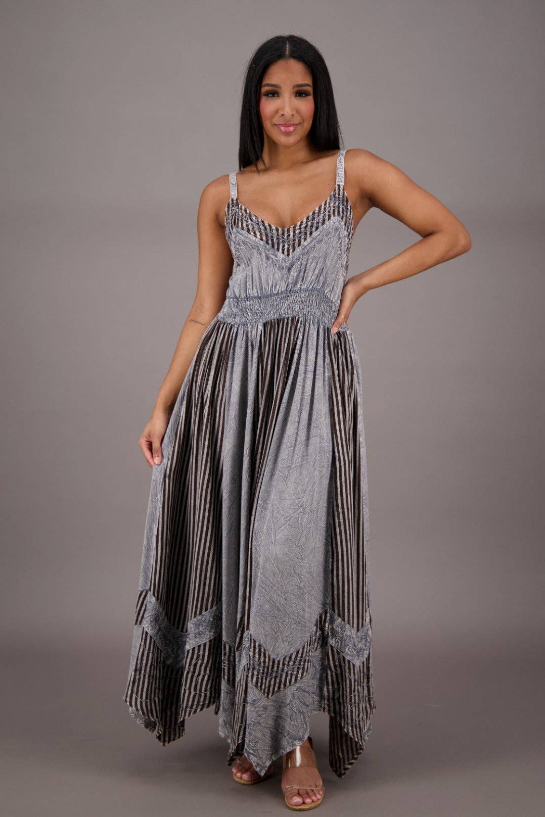 Regal Flair Acid Wash Maxi Dress ADL-24339 boho clothing, festival outfit, hippie style apparel | Elevated Hippie