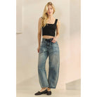 Veveret Horseshoe Jeans with Belt Detail – Relaxed Wide Leg Denim boho clothing, festival outfit, hippie style apparel | Elevated Hippie