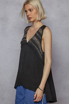 Sleeveless V-Neck Babydoll Lace Trim Knit Top boho clothing, festival outfit, hippie style apparel | Elevated Hippie