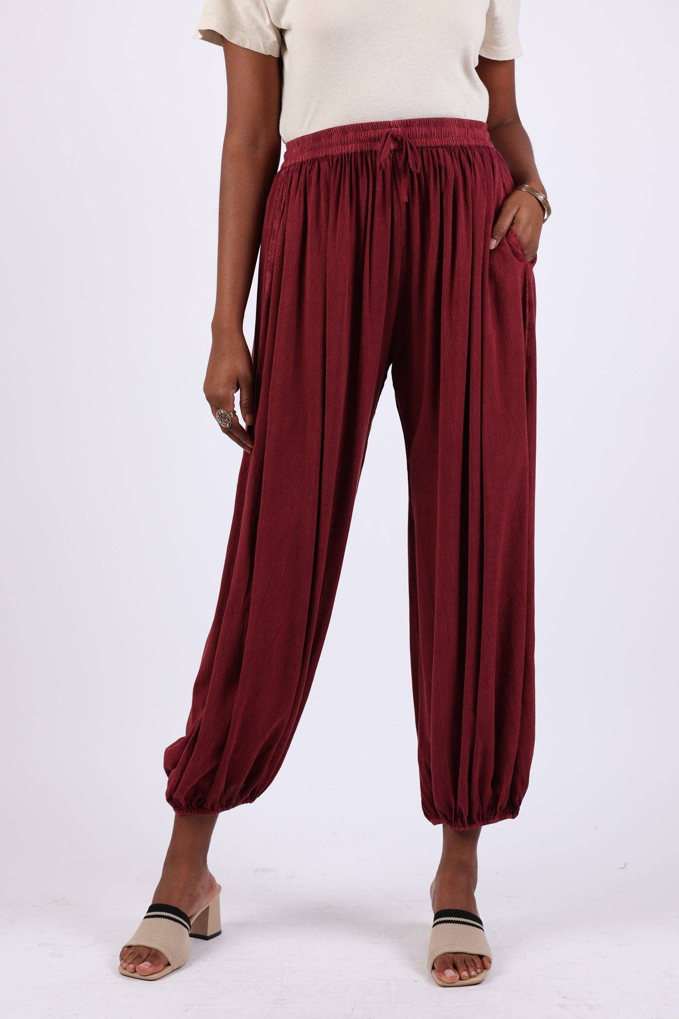 Stonewashed Harem Pants: Cuffed Hem (Fall Colors) boho clothing, festival outfit, hippie style apparel | Elevated Hippie
