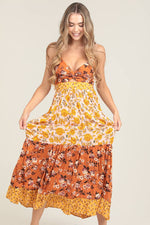 V-Neck Twist Front Cut-Out Patchwork Maxi Dress - The Elevated Hippie