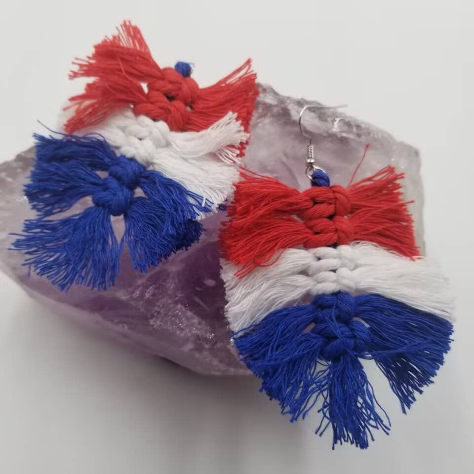 Patriotic Fringe Earrings - July 4th boho clothing, festival outfit, hippie style apparel | Elevated Hippie
