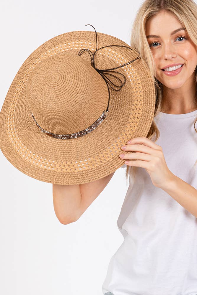 Evil Eye and Multi Design Band Wide Brim Straw Hat boho clothing, festival outfit, hippie style apparel | Elevated Hippie
