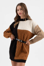 COLORBLOCK CREWNECK LONG SLEEVE KNIT SWEATER DRESS - The Elevated Hippie