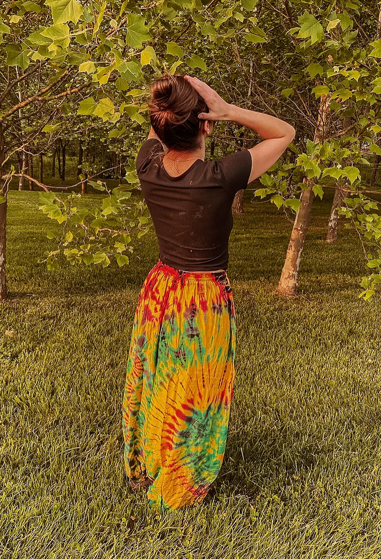 Flowy Hippie Tie Dye Pants Earthy + Colorful Baggy Yoga Pant boho clothing, festival outfit, hippie style apparel | Elevated Hippie