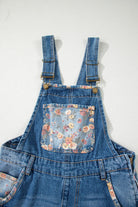 Peacock Blue Floral Patchwork Bib Denim Wide Leg Overalls boho clothing, festival outfit, hippie style apparel | Elevated Hippie