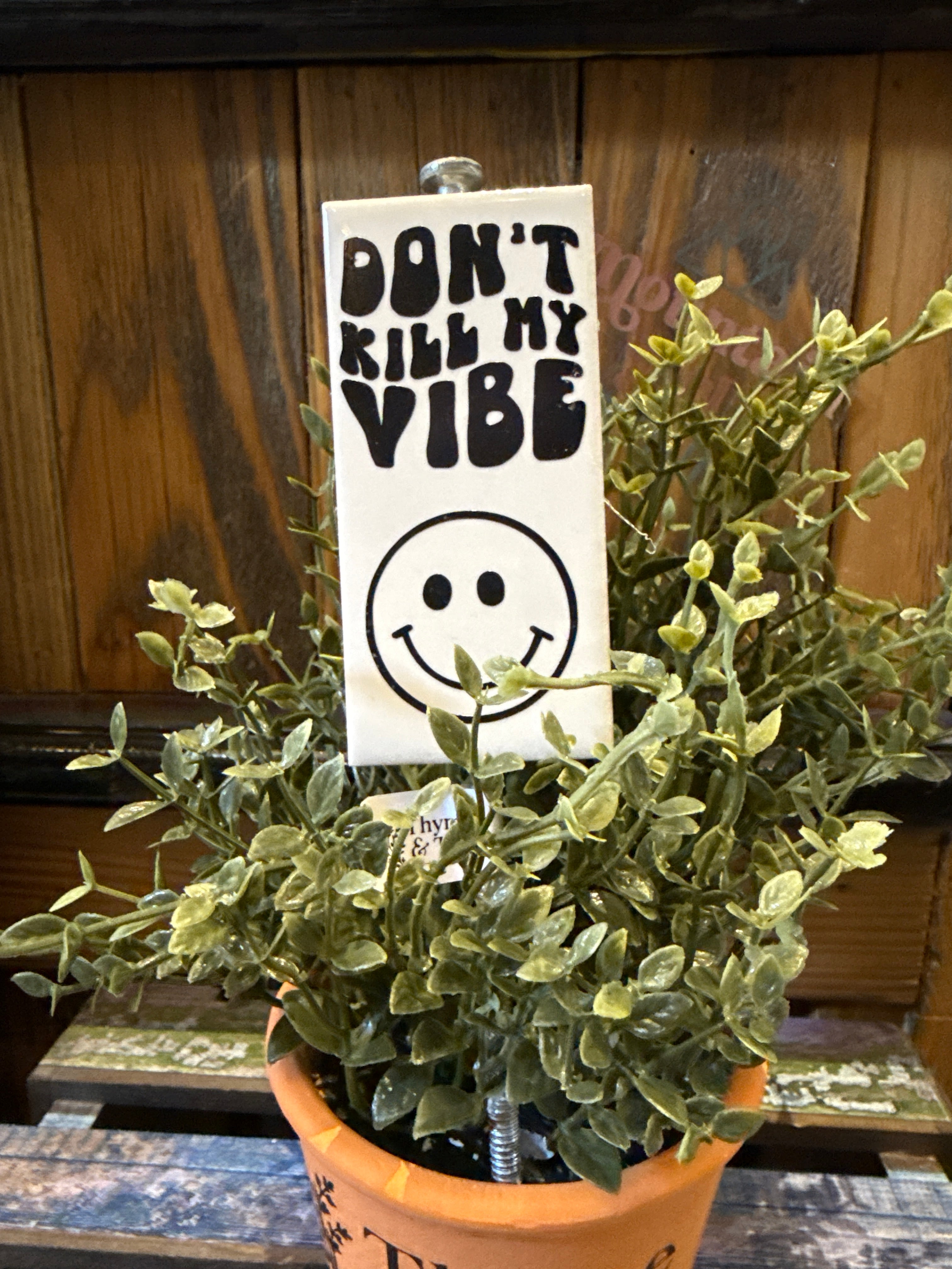 Thyme & Tile "Don't Kill My Vibe" Ceramic Tile Sign | 8" Boho Decor boho clothing, festival outfit, hippie style apparel | Elevated Hippie