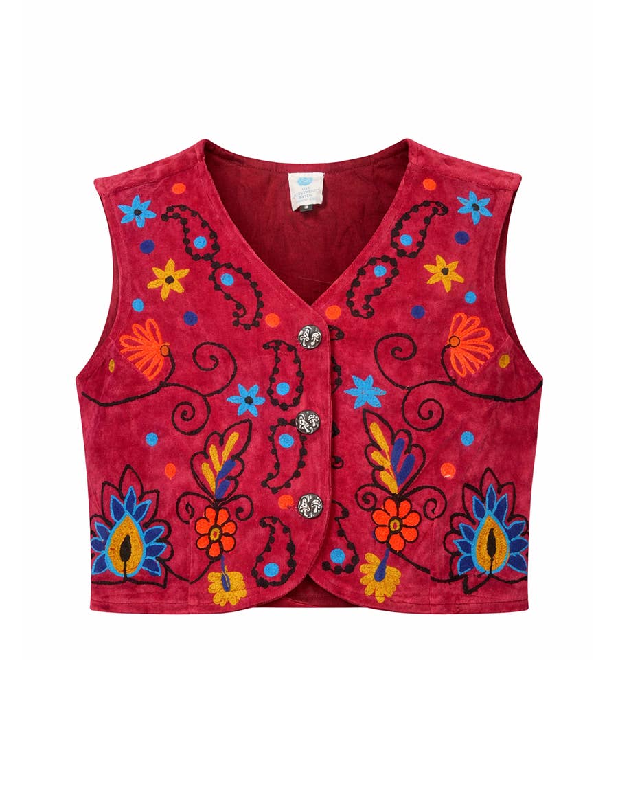 Boho Retro Flower Embroidered Women Velvet Vest boho clothing, festival outfit, hippie style apparel | Elevated Hippie