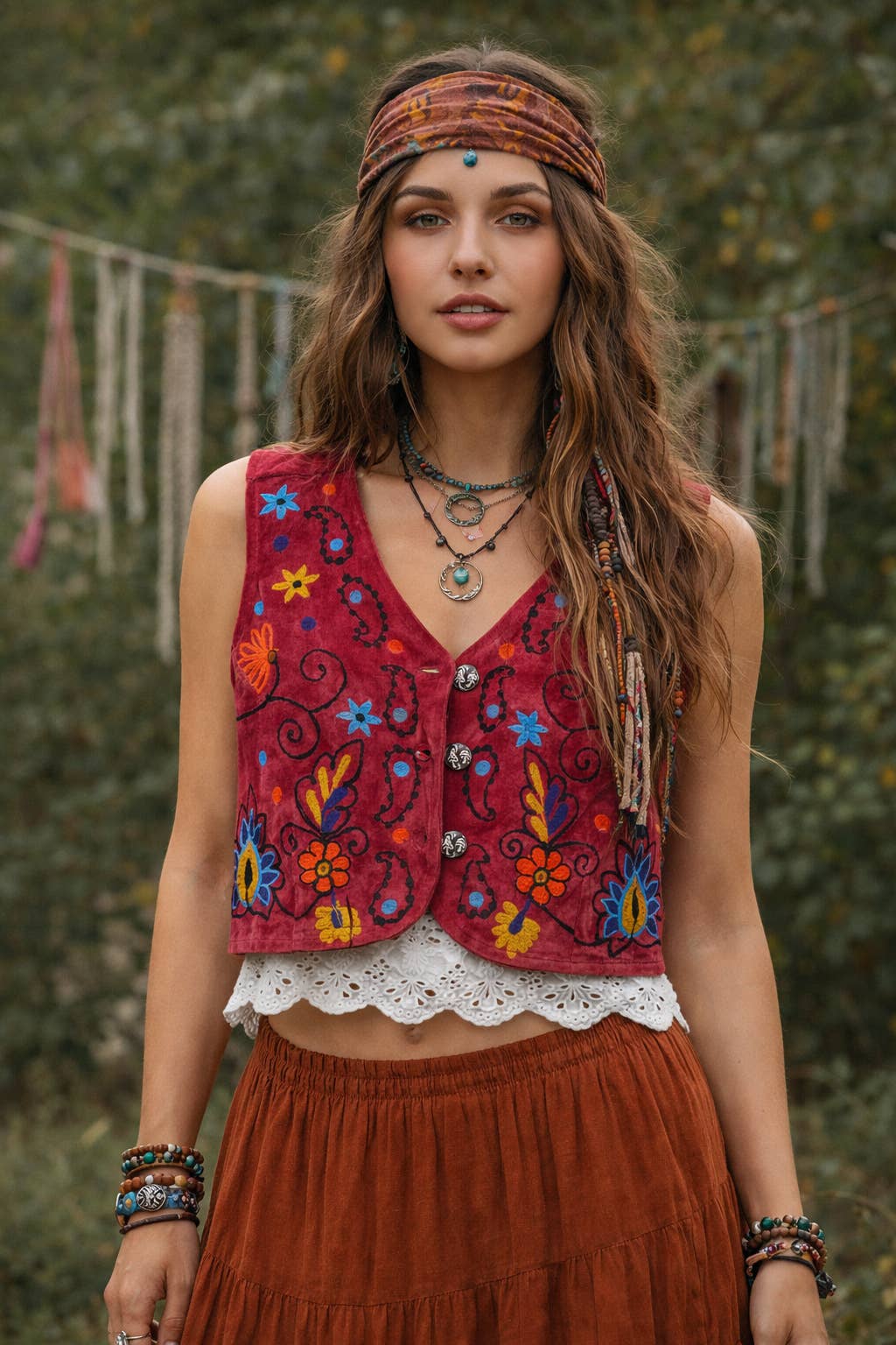 Boho Retro Flower Embroidered Women Velvet Vest boho clothing, festival outfit, hippie style apparel | Elevated Hippie