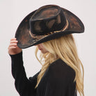 Distressed Fabric Band Feather Cowgirl Fedora Hat boho clothing, festival outfit, hippie style apparel | Elevated Hippie