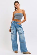 Mid Rise Skater Jean with Multi Cargo Pockets [AB18966SK-T] - The Elevated Hippie
