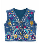 Boho Retro Flower Embroidered Women Velvet Vest boho clothing, festival outfit, hippie style apparel | Elevated Hippie