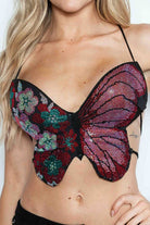 FLORAL BEADED BUTTERFLY RHINESTONE LACE UP BACK BRALETTE TOP boho clothing, festival outfit, hippie style apparel | Elevated Hippie