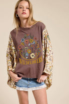 Zutter Wildflowers Vintage Graphic Rustic Sheer Sleeve Kaftan Top boho clothing, festival outfit, hippie style apparel | Elevated Hippie
