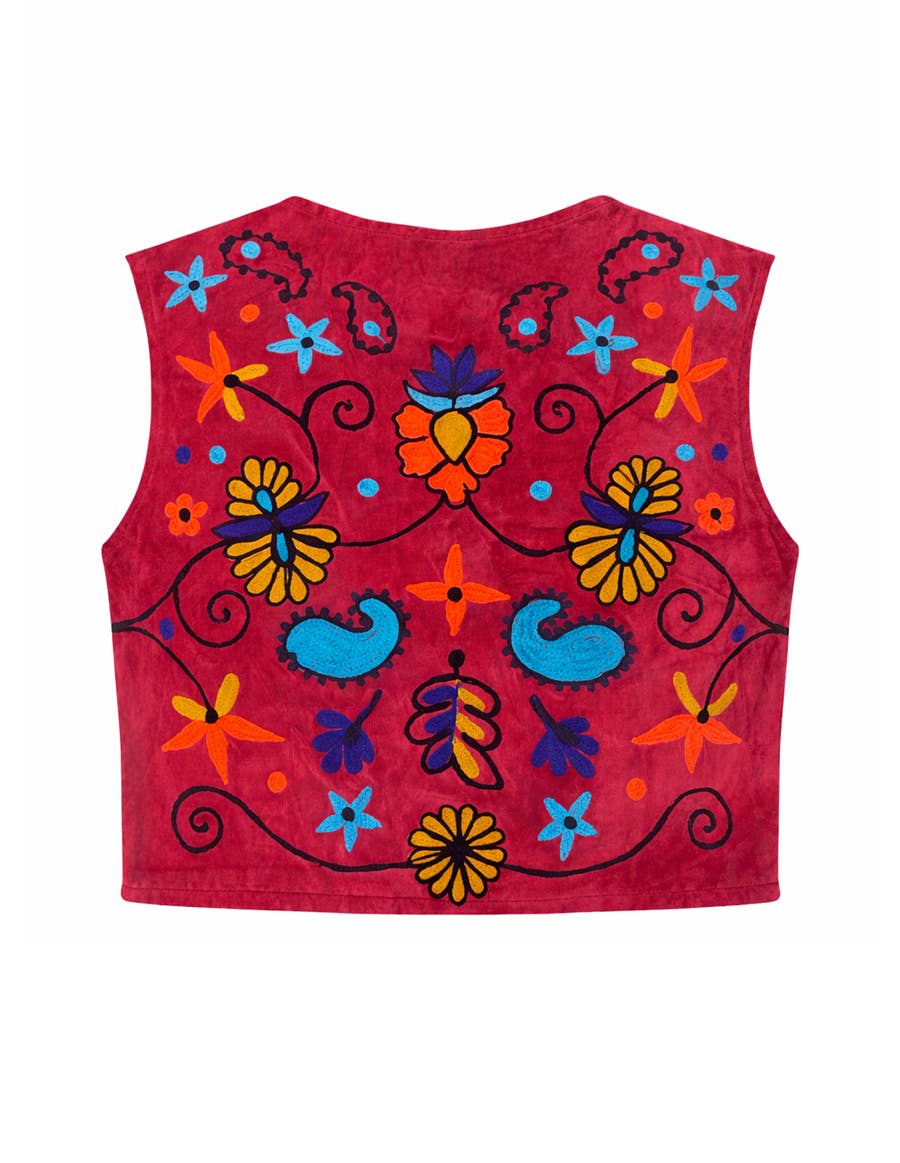 Boho Retro Flower Embroidered Women Velvet Vest boho clothing, festival outfit, hippie style apparel | Elevated Hippie