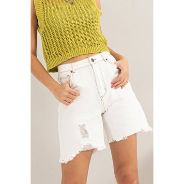 Distressed Denim Shorts – Mid Rise – Raw Hem – 5-Pocket Design – Casual Summer Cutoffs – USA Designed – Festival Ready - The Elevated Hippie