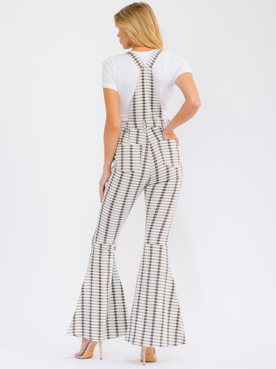 Women's Sleeveless Pockets Bell Leg Multi Stretch Denim Jumpsuit